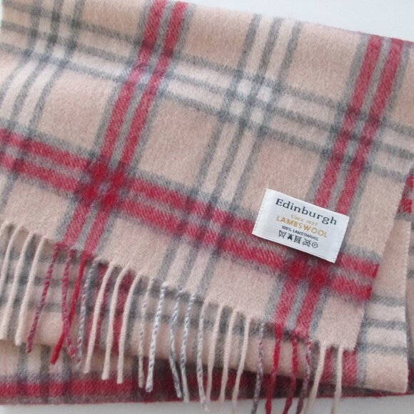 Pink Plaid Lambswool Scarf Edinburgh Like New - Picture 1 of 5